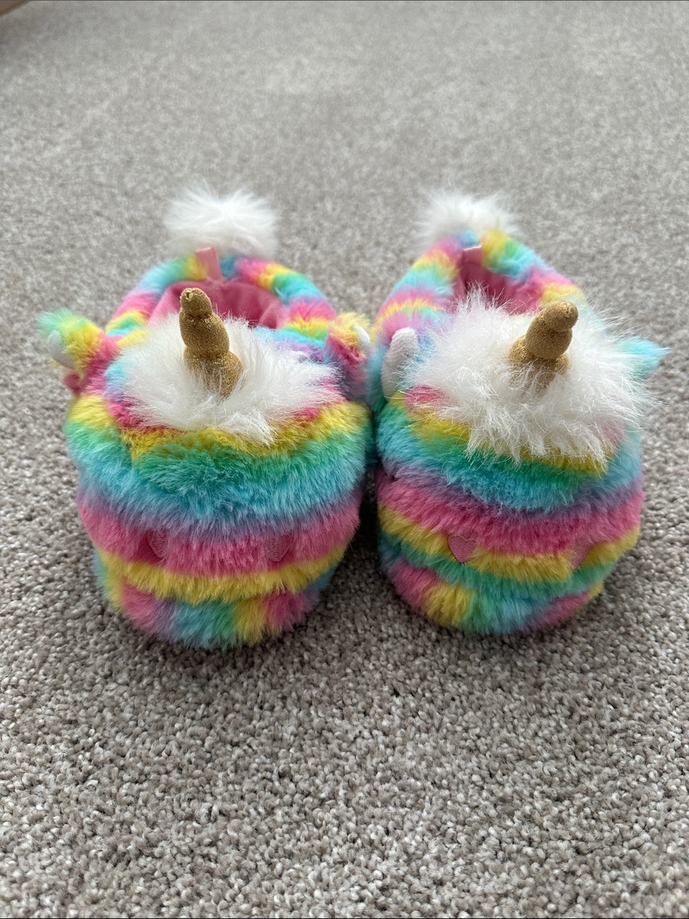 wonder nation Rainbow Unicorn Plush Slippers - Pink, Yellow, Blue, Green